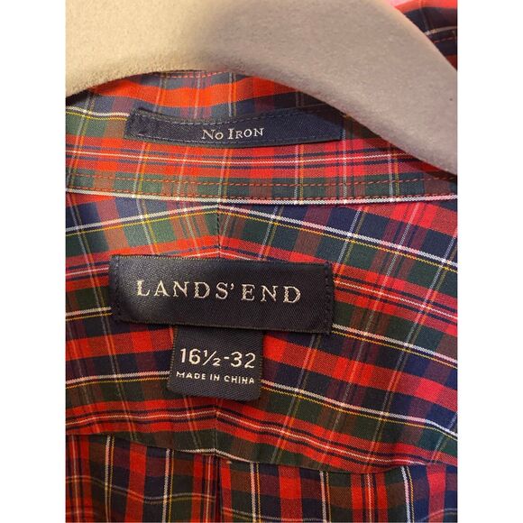 Lands’ End men’s red plaid button down shirt holiday Christmas 16 1/2 x 32 - Picture 3 of 3